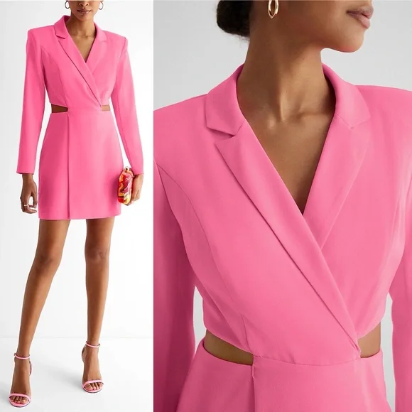 Express Pink Cutout Mini Blazer Long Sleeve Barbie Dress - Picture 6 of 17